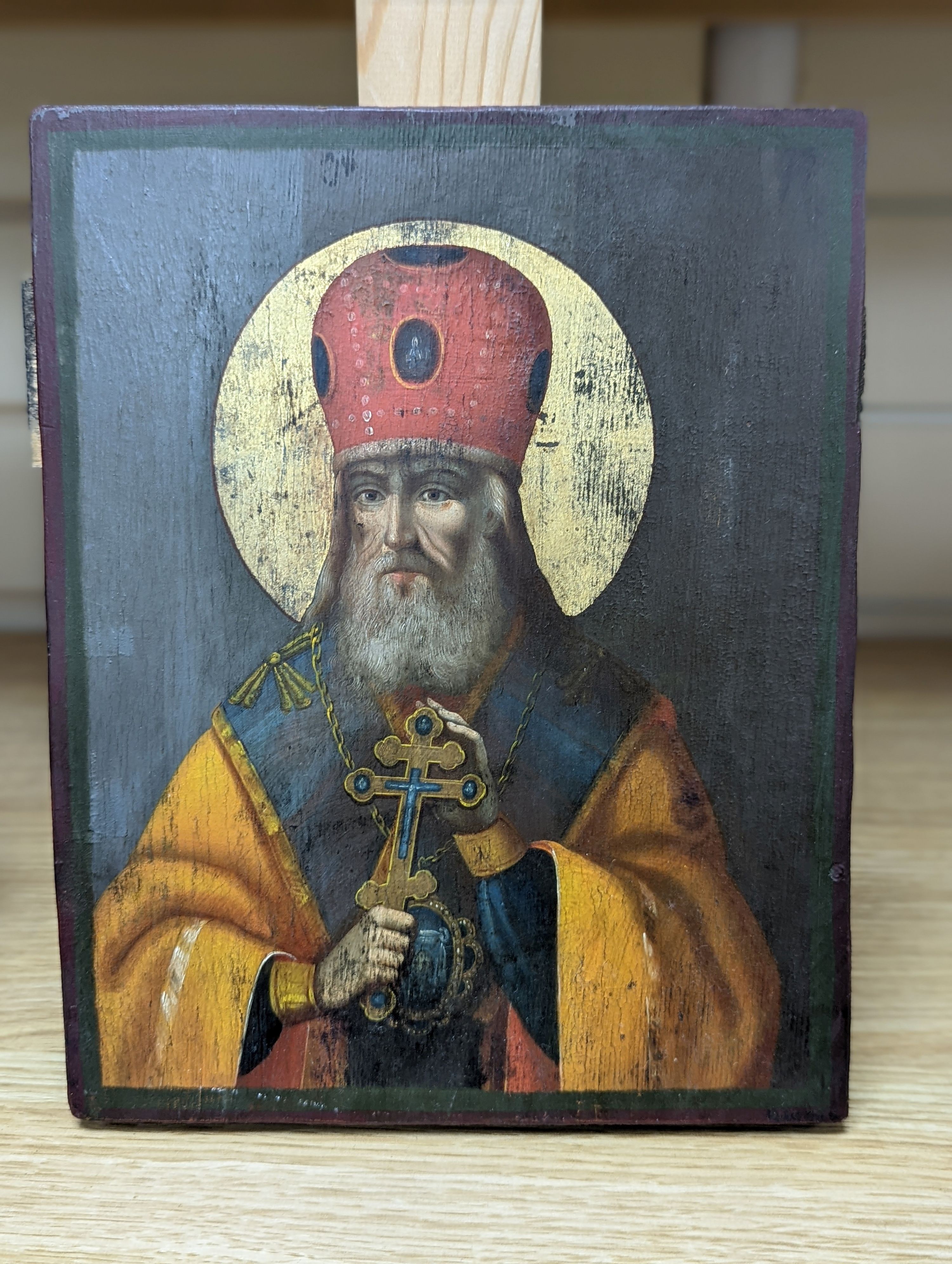 Eastern European School, oil on wooden panel, Icon, 24 x 19cm